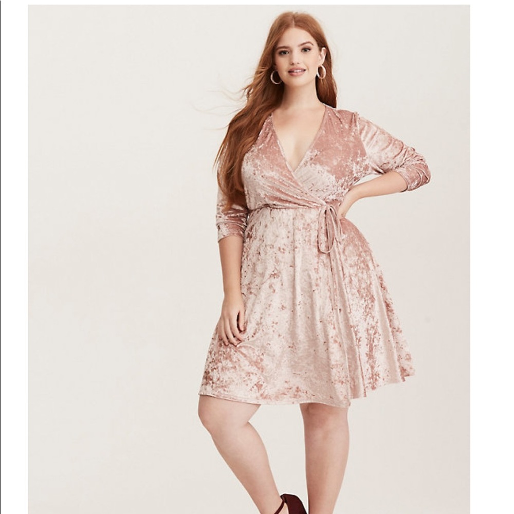 Size 6 Torrid Pink Crushed Velvet Wrap Dress